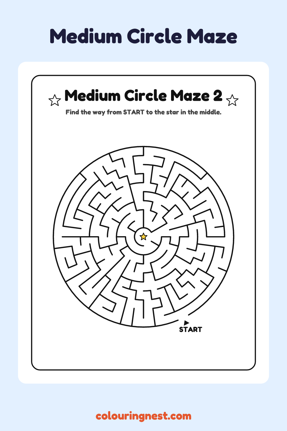 Medium Circle Maze #2: free printable black-and-white line art