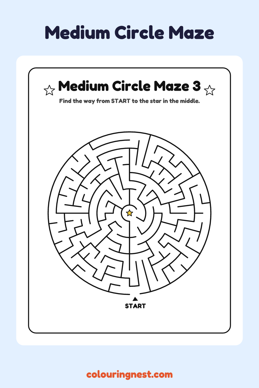 Medium Circle Maze #3: free printable black-and-white line art