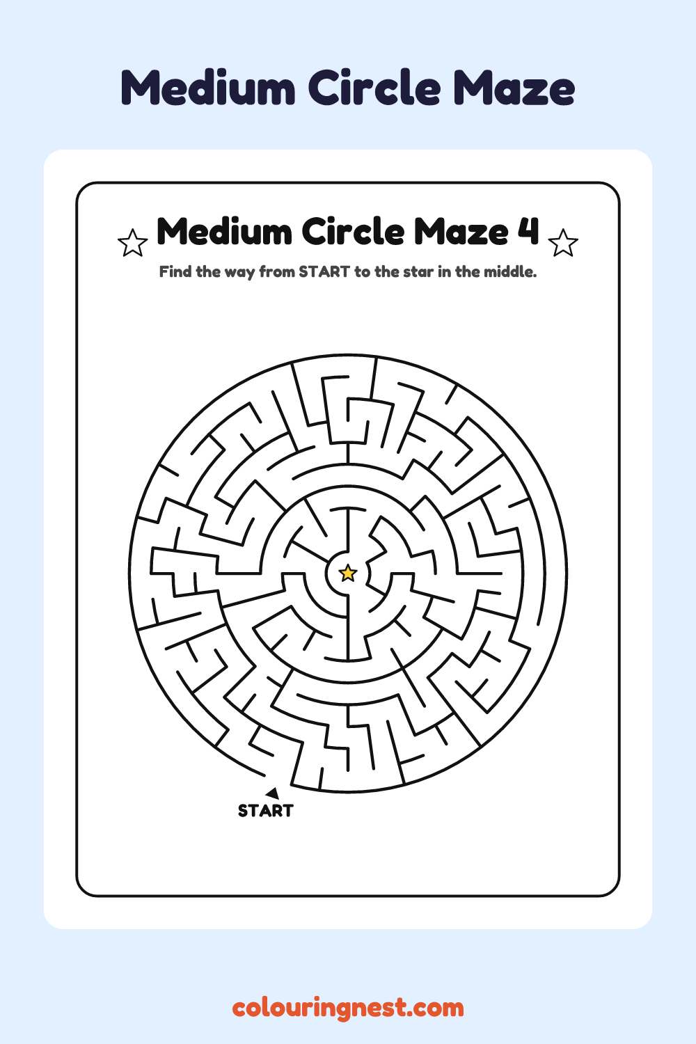 Medium Circle Maze #4: free printable black-and-white line art