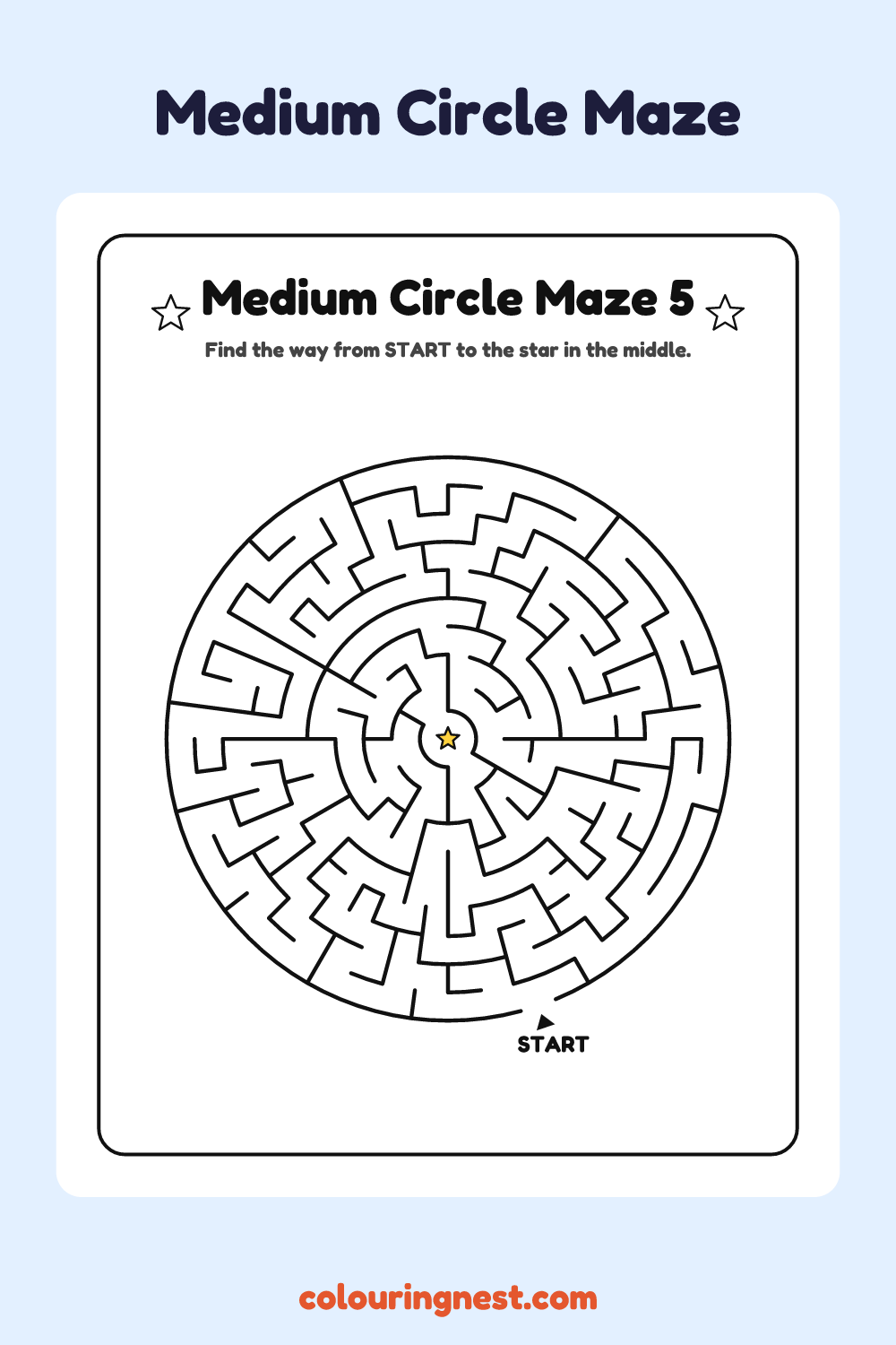 Medium Circle Maze #5: free printable black-and-white line art
