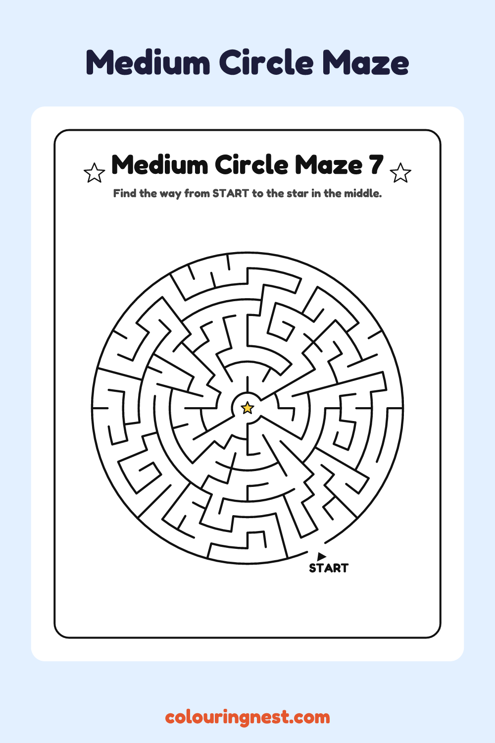 Medium Circle Maze #7: free printable black-and-white line art