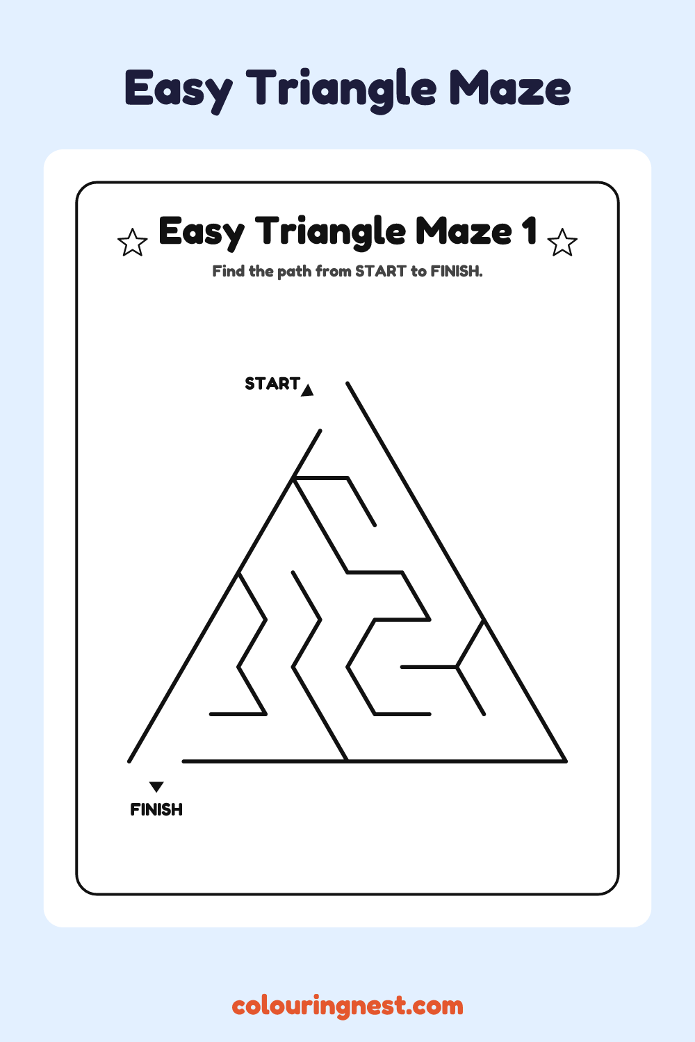 Easy Triangle Maze #1: free printable black-and-white line art