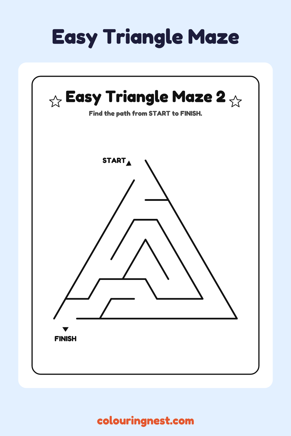Easy Triangle Maze #2: free printable black-and-white line art
