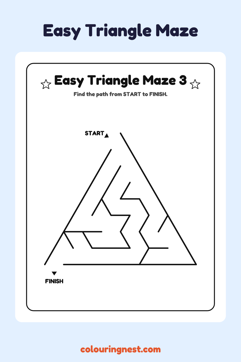 Easy Triangle Maze #3: free printable black-and-white line art