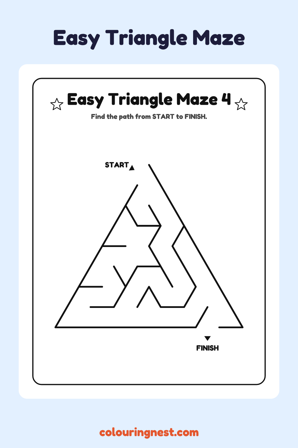 Easy Triangle Maze #4: free printable black-and-white line art