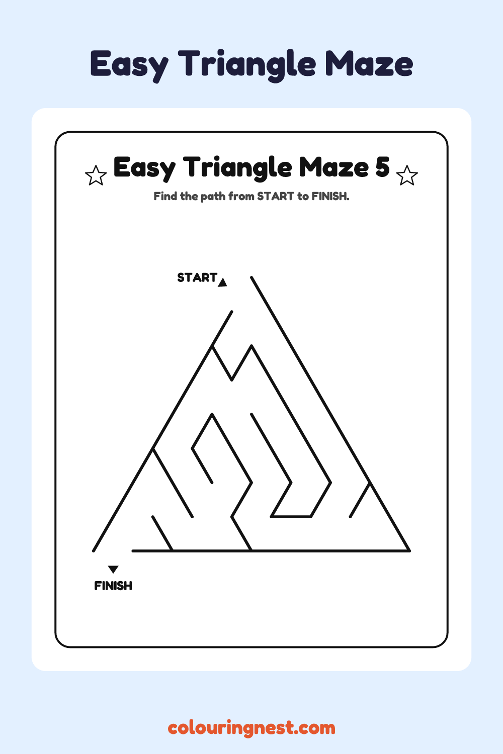 Easy Triangle Maze #5: free printable black-and-white line art
