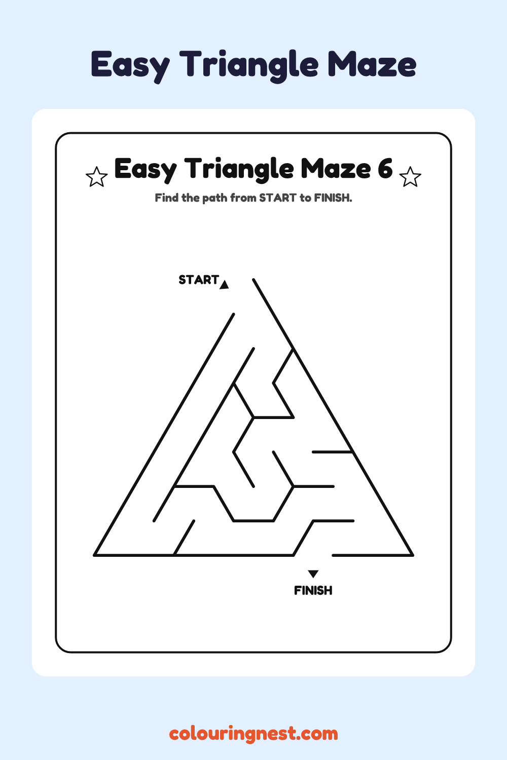 Easy Triangle Maze #6: free printable black-and-white line art
