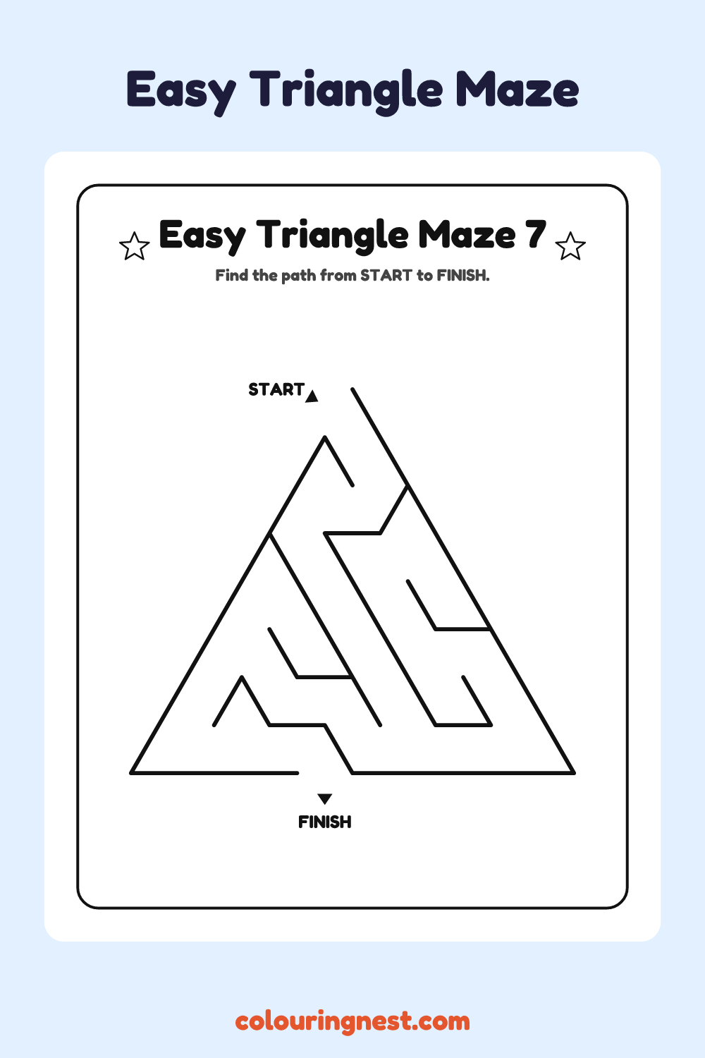 Easy Triangle Maze #7: free printable black-and-white line art