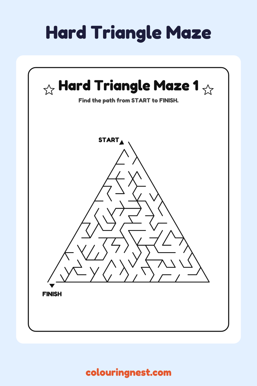 Hard Triangle Maze #1: free printable black-and-white line art