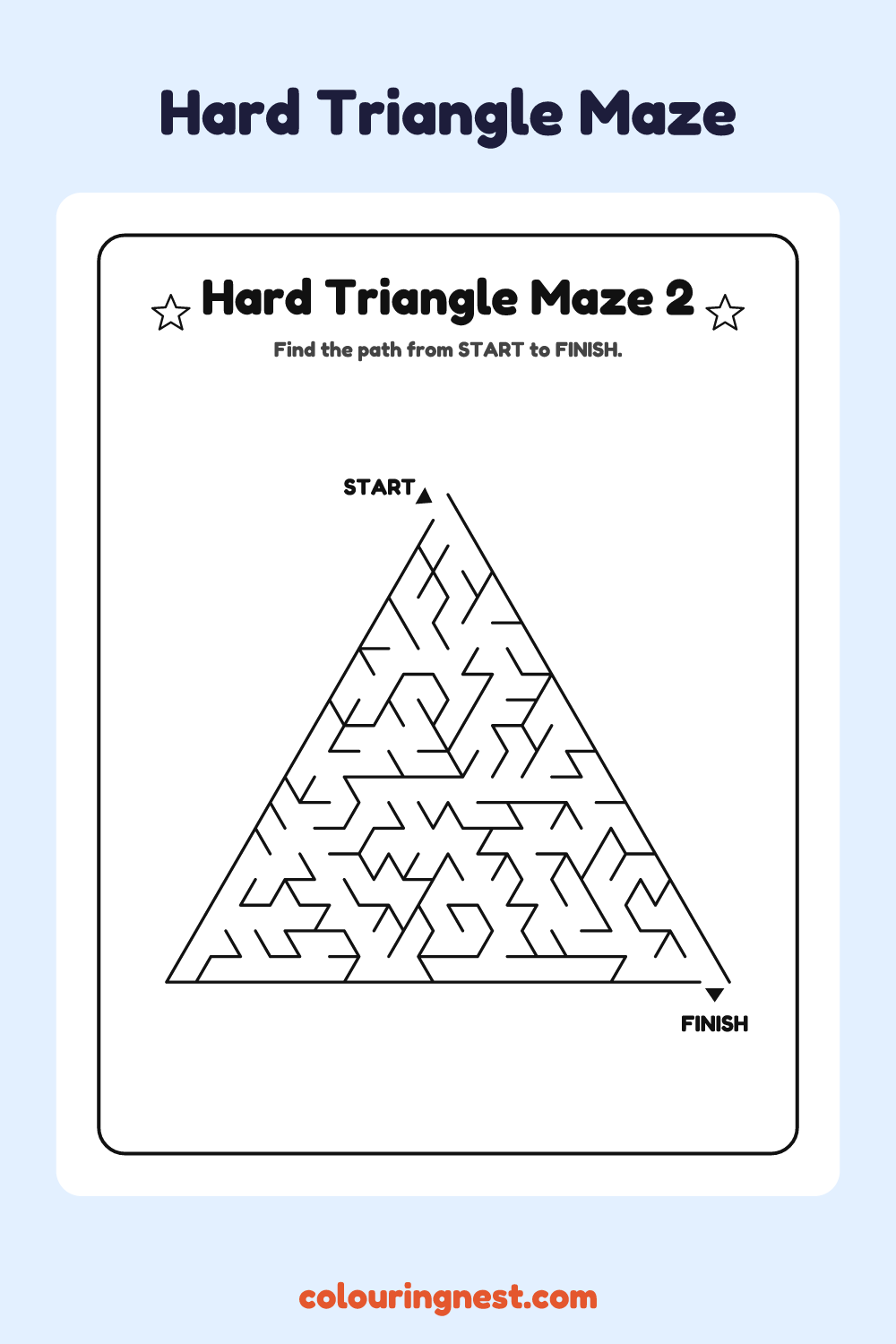 Hard Triangle Maze #2: free printable black-and-white line art