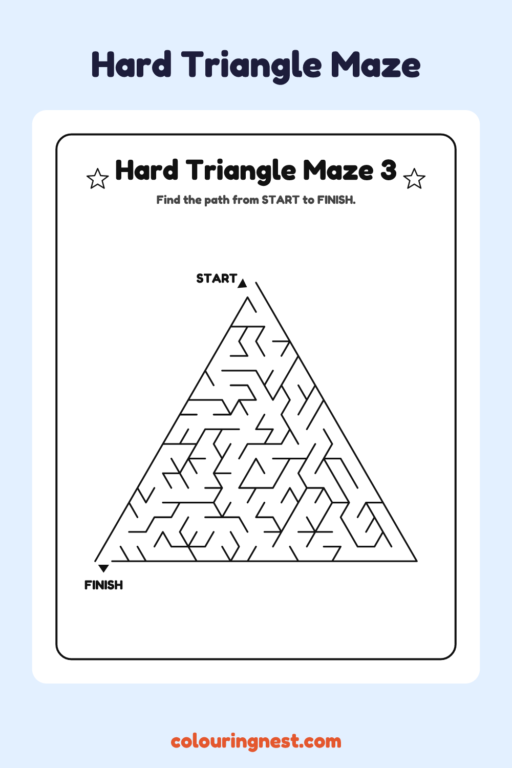 Hard Triangle Maze #3: free printable black-and-white line art