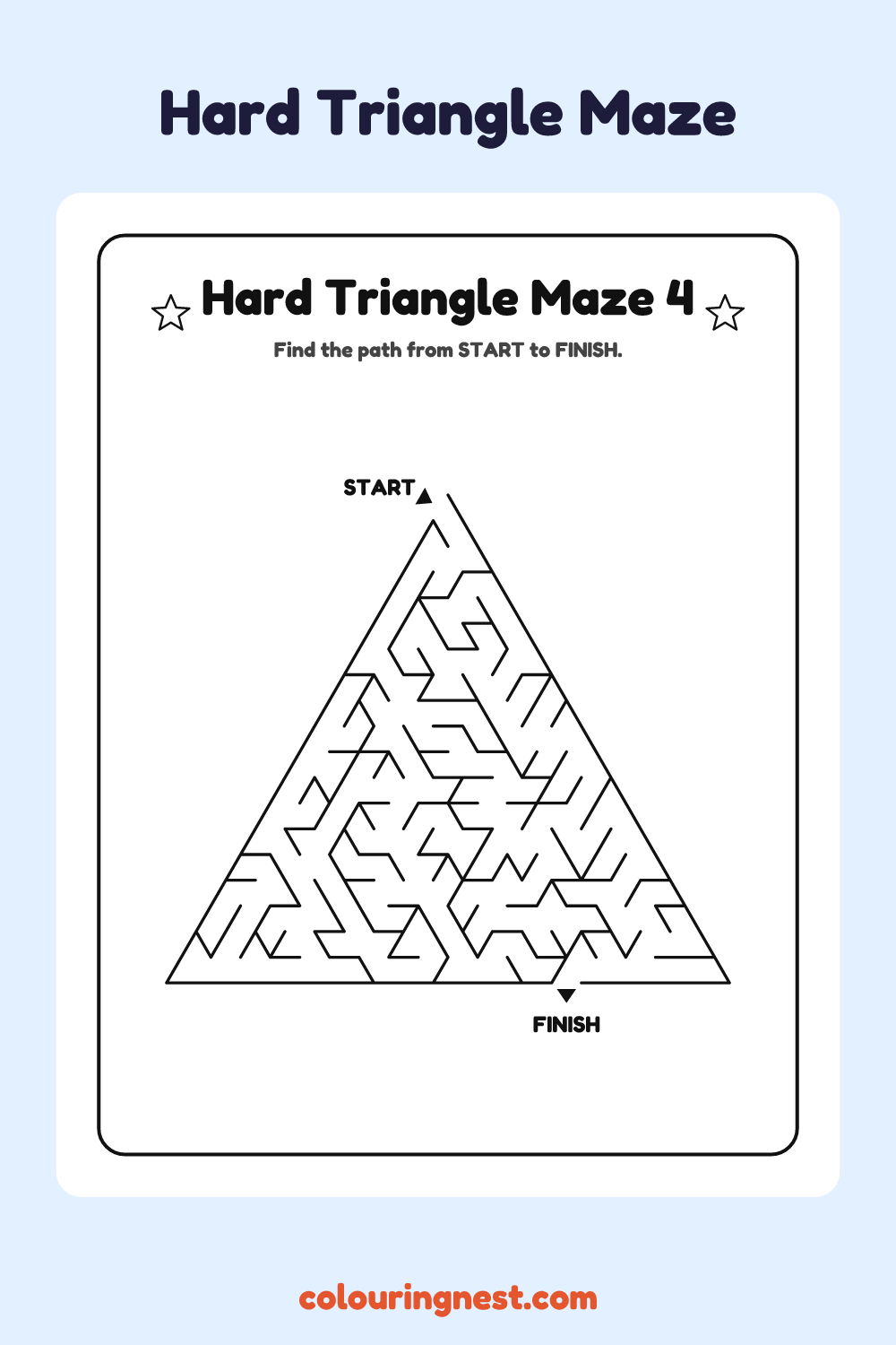 Hard Triangle Maze #4: free printable black-and-white line art