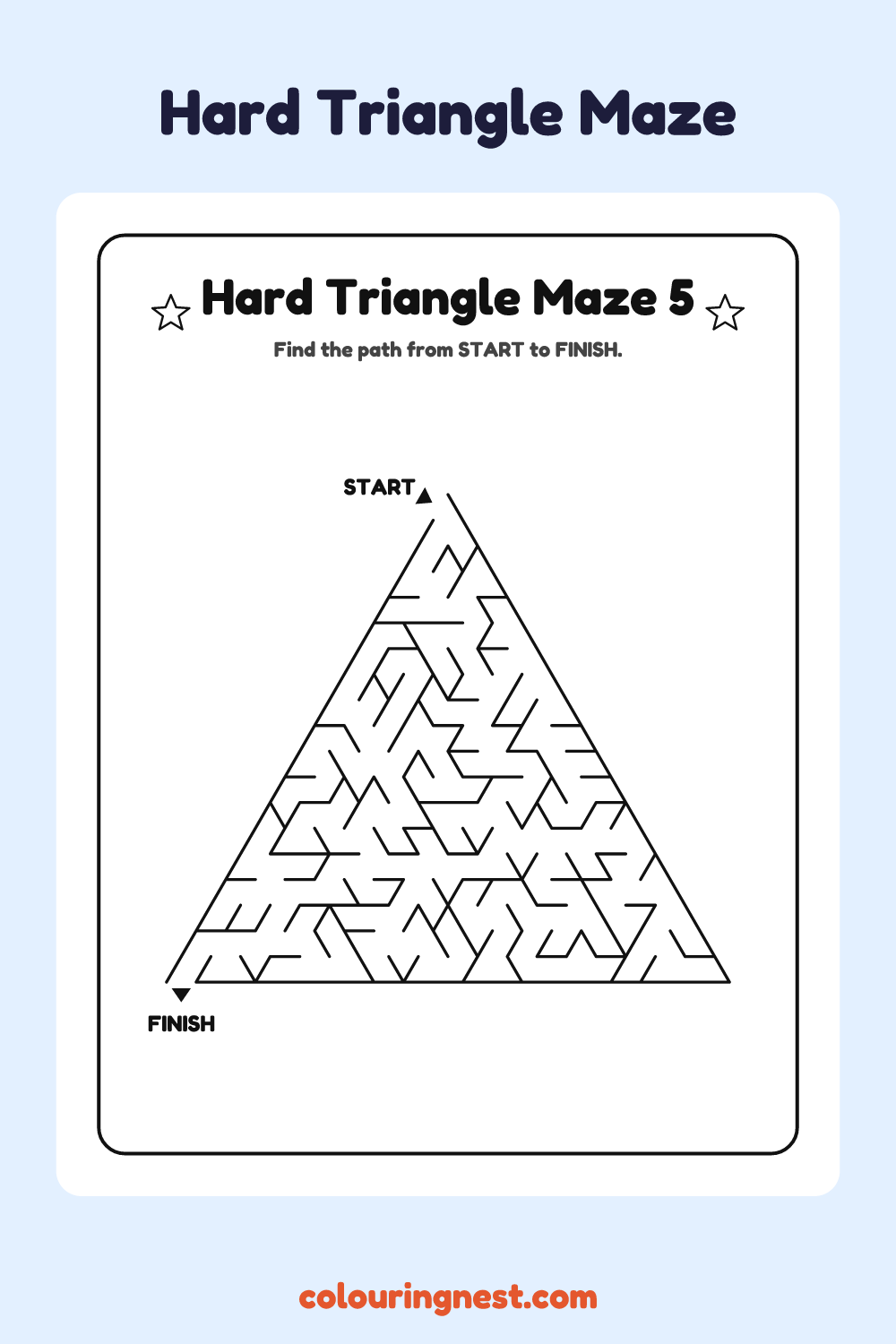 Hard Triangle Maze #5: free printable black-and-white line art