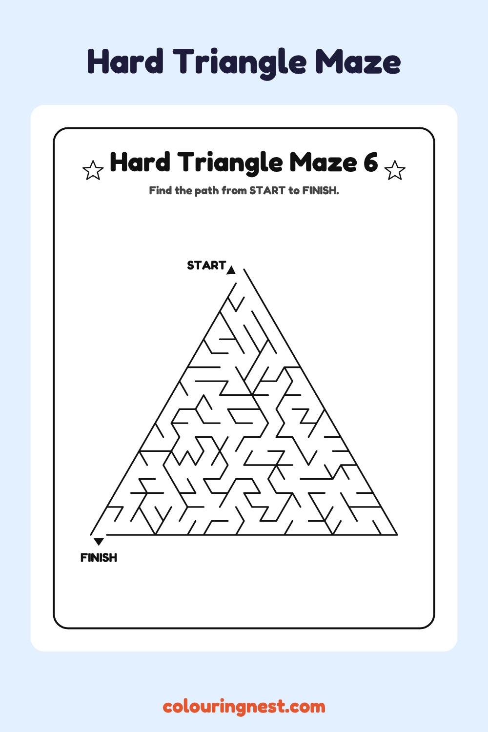 Hard Triangle Maze #6: free printable black-and-white line art