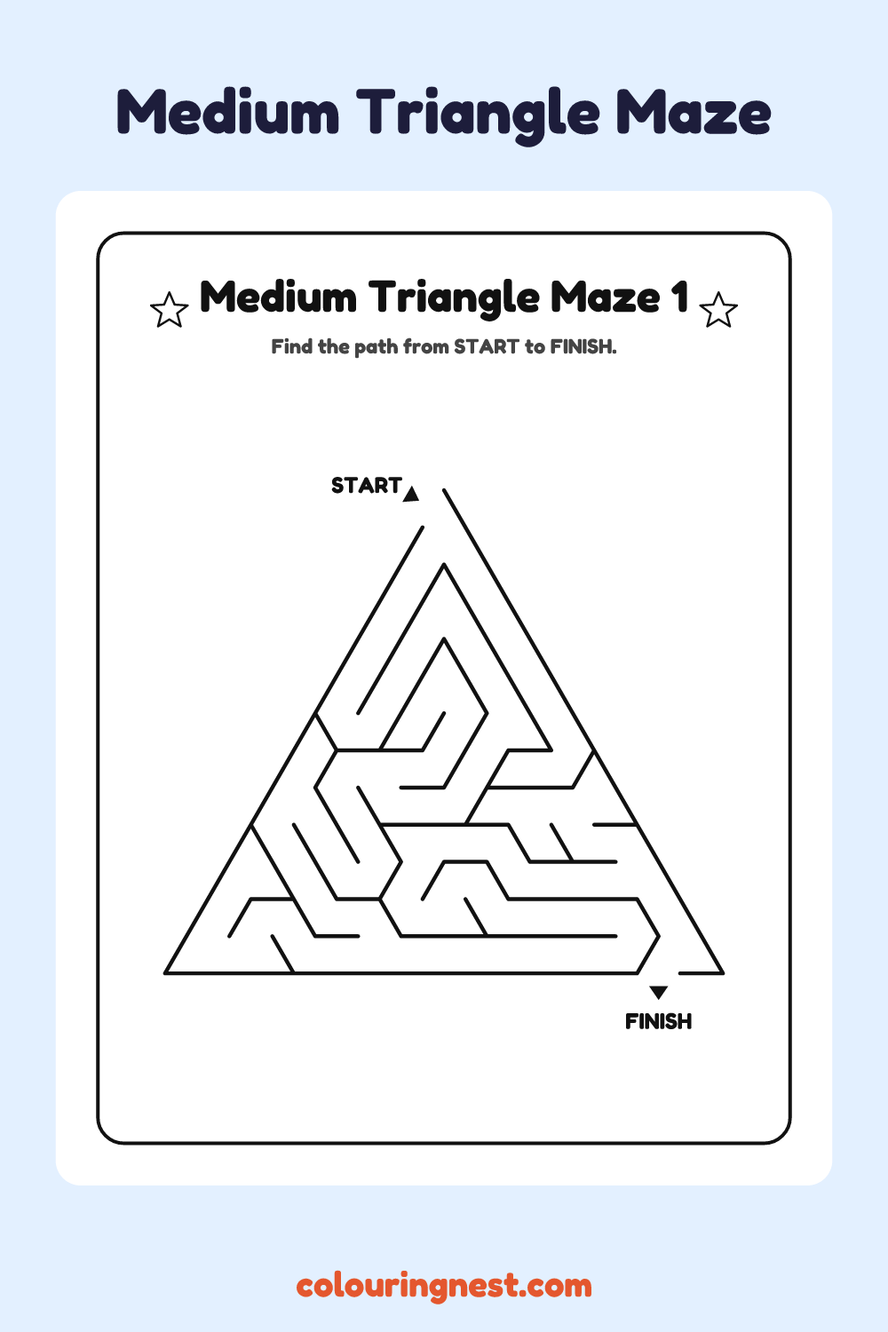 Medium Triangle Maze #1: free printable black-and-white line art