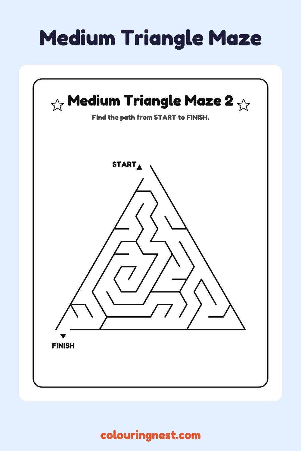 Medium Triangle Maze #2: free printable black-and-white line art