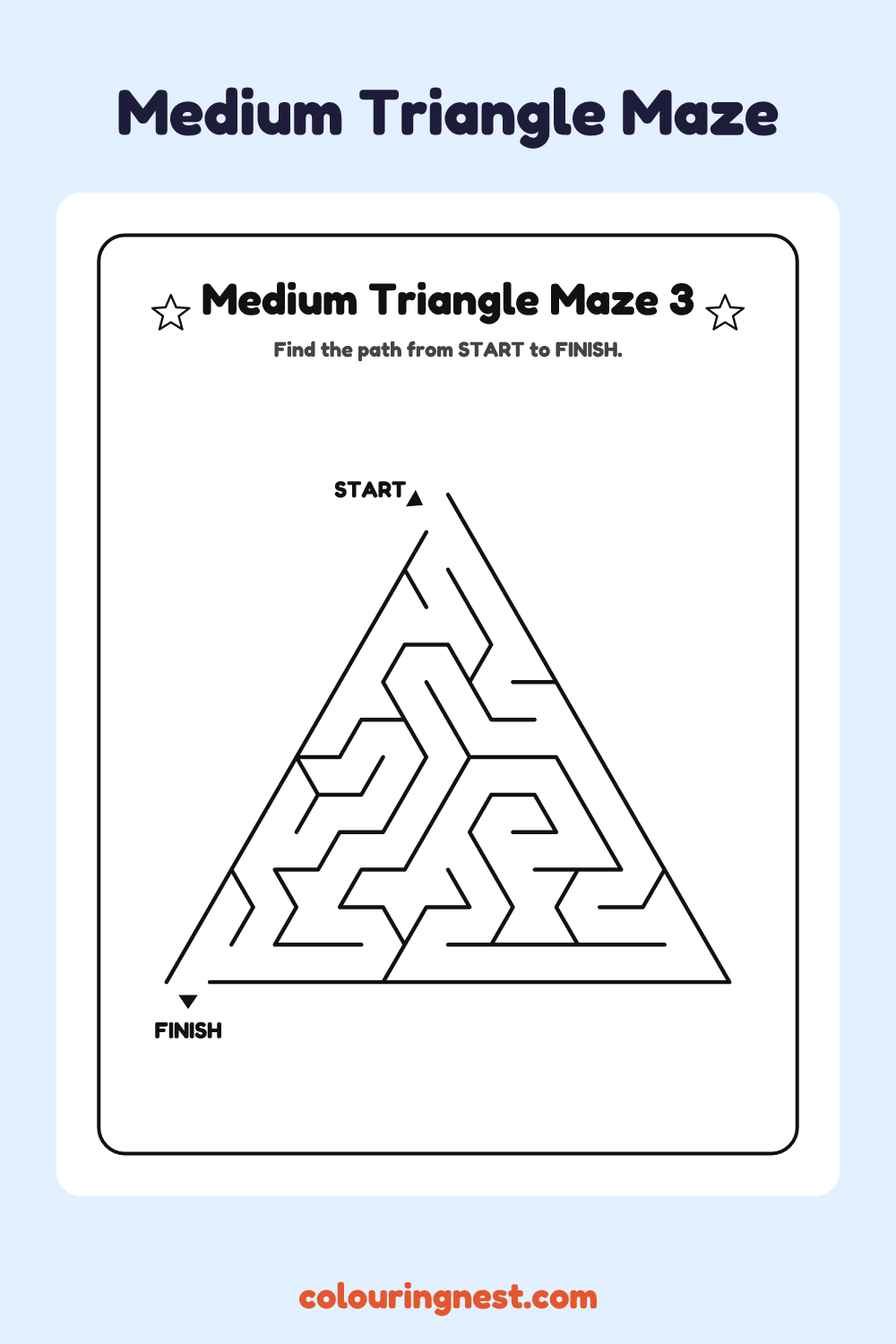 Medium Triangle Maze #3: free printable black-and-white line art
