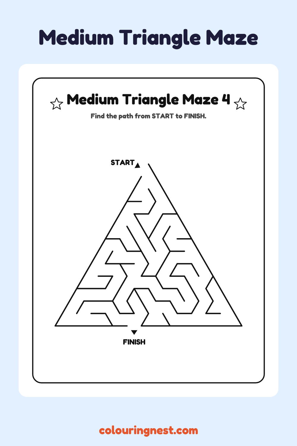 Medium Triangle Maze #4: free printable black-and-white line art