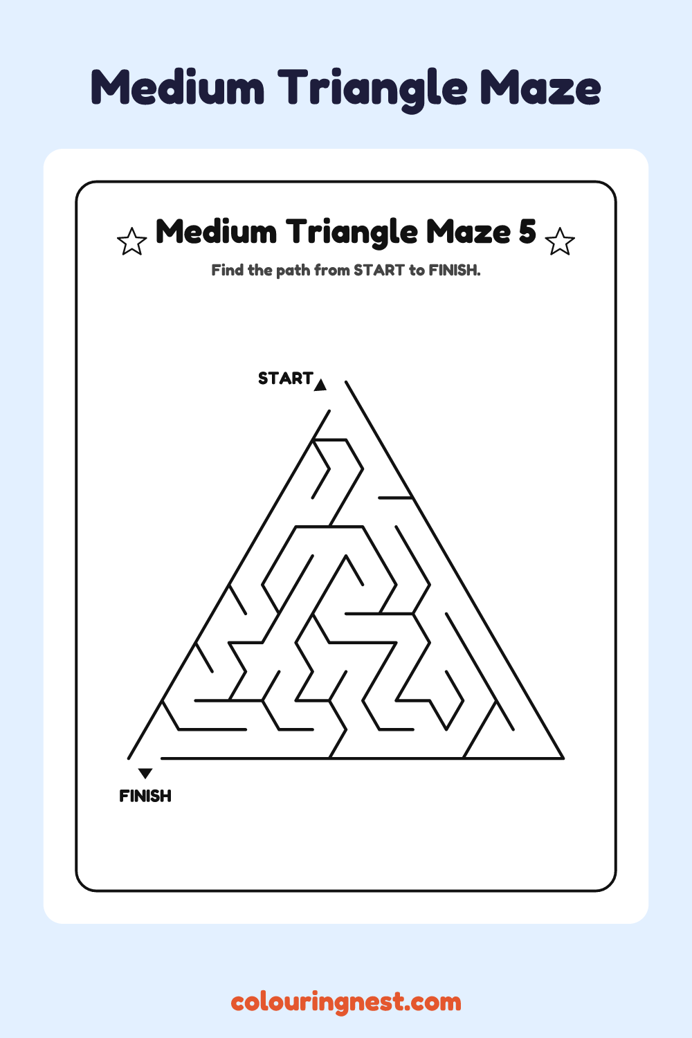 Medium Triangle Maze #5: free printable black-and-white line art
