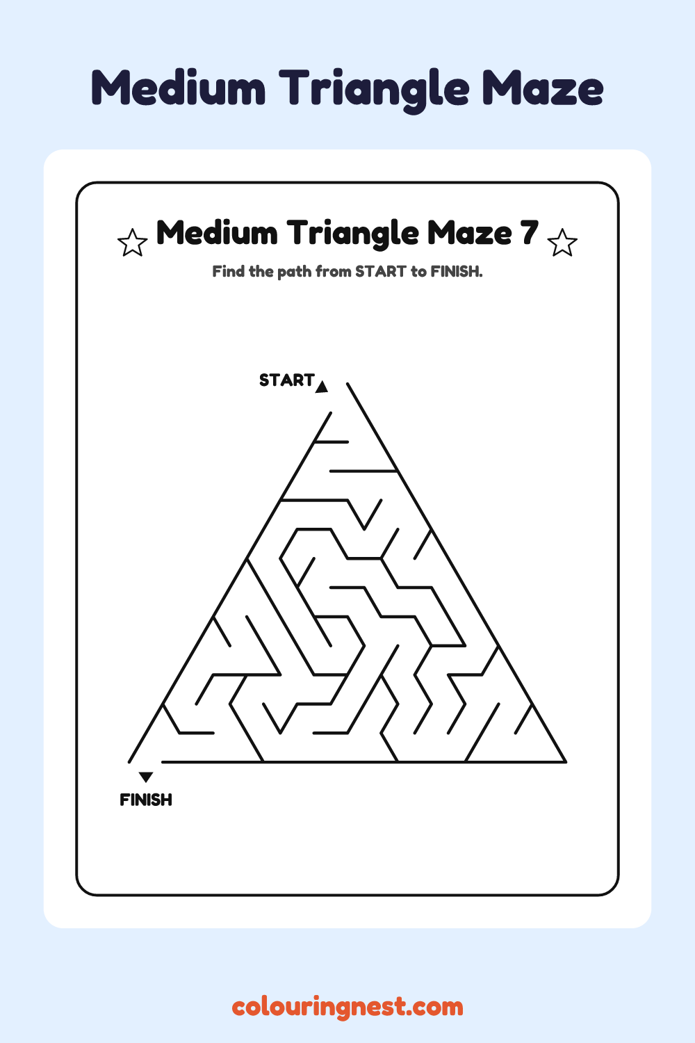 Medium Triangle Maze #7: free printable black-and-white line art