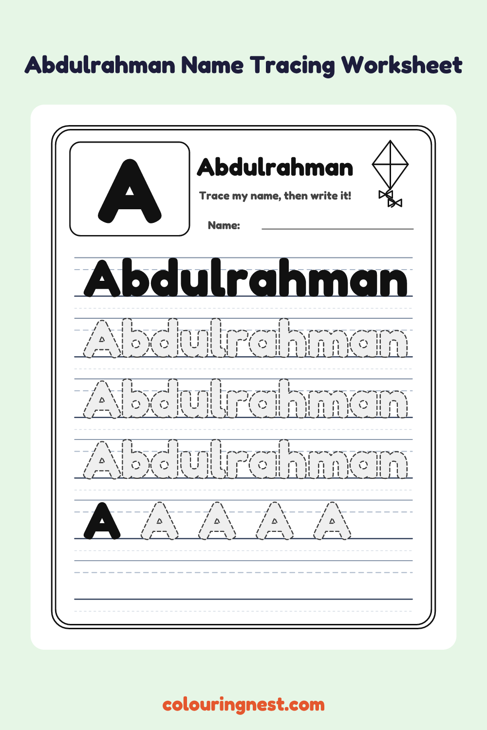 Abdulrahman Name Tracing Worksheet: free printable black-and-white line art