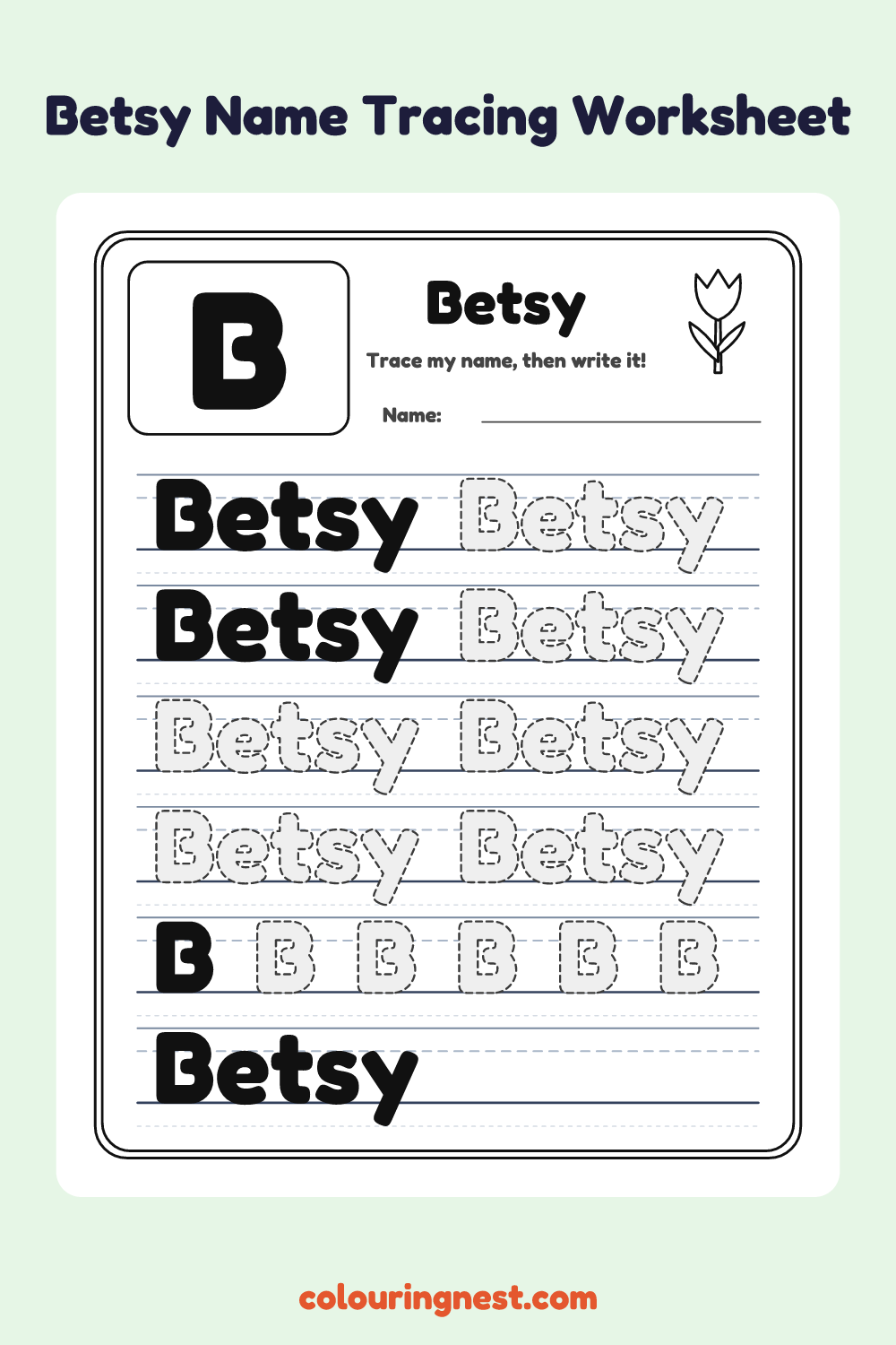 Betsy Name Tracing Worksheet: free printable black-and-white line art