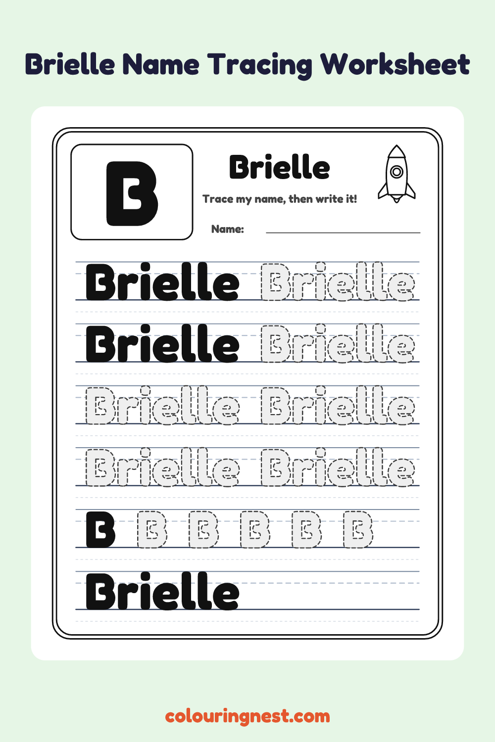 Brielle Name Tracing Worksheet: free printable black-and-white line art