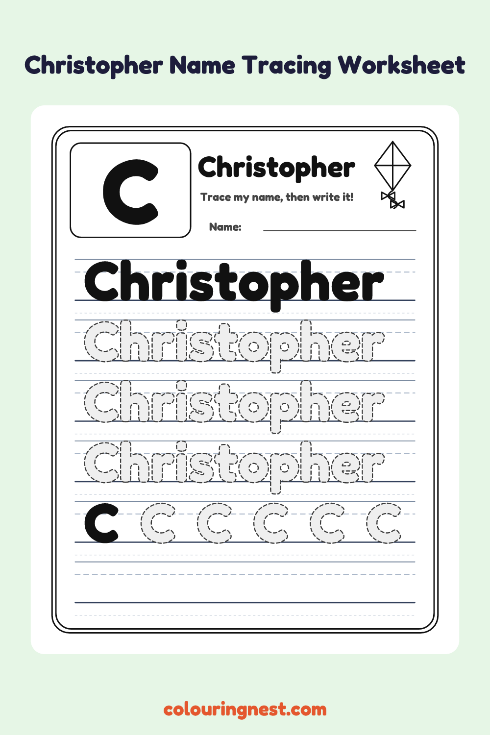 Christopher Name Tracing Worksheet: free printable black-and-white line art