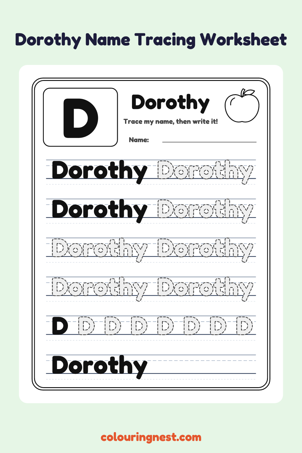 Dorothy Name Tracing Worksheet: free printable black-and-white line art