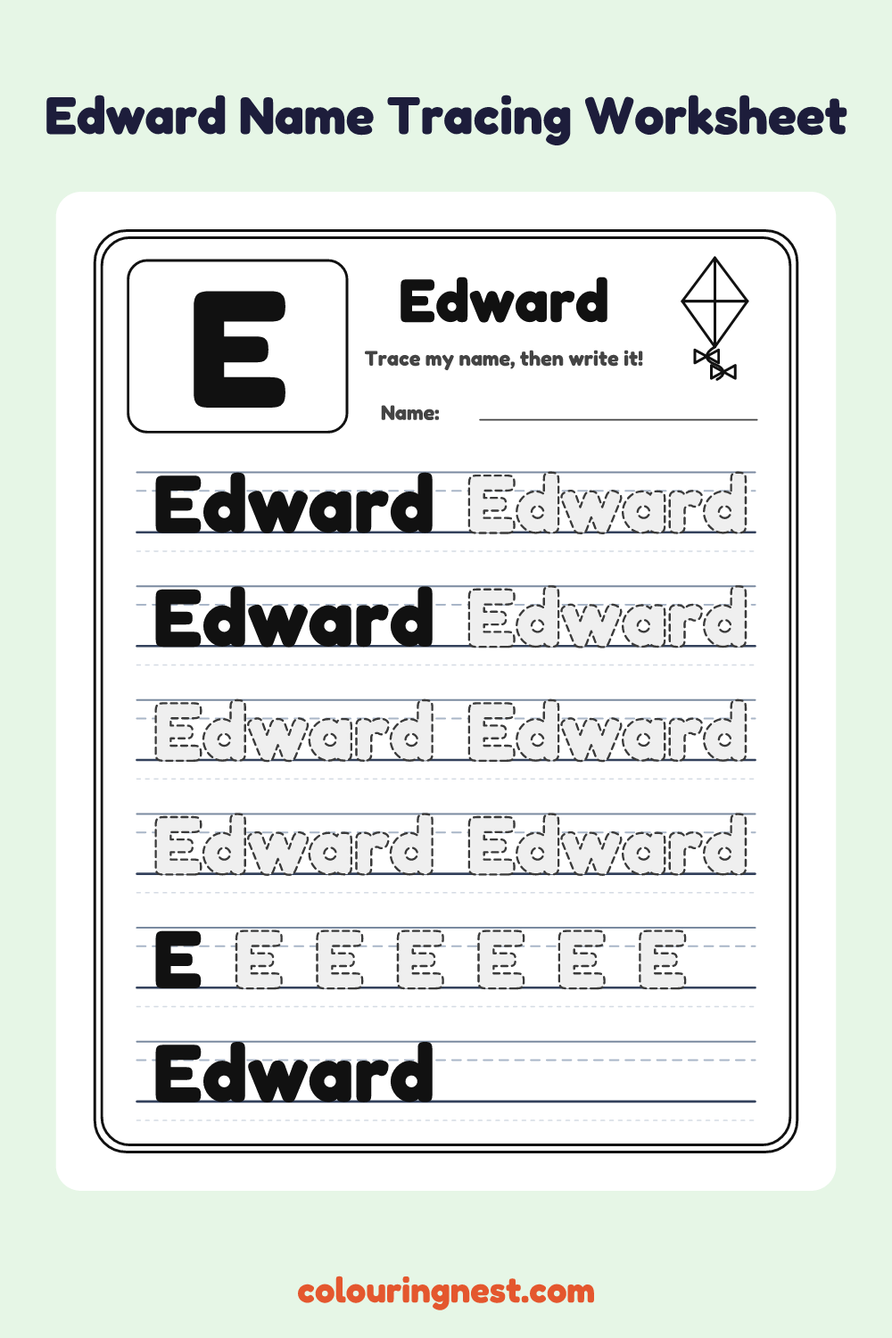 Edward Name Tracing Worksheet: free printable black-and-white line art