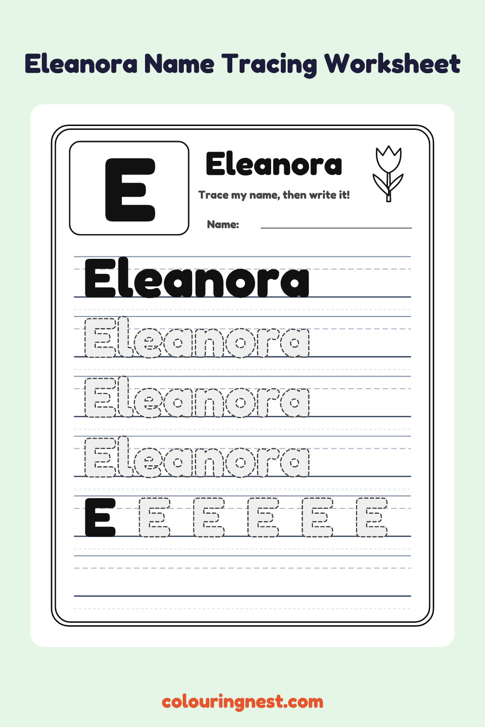 Eleanora Name Tracing Worksheet: free printable black-and-white line art
