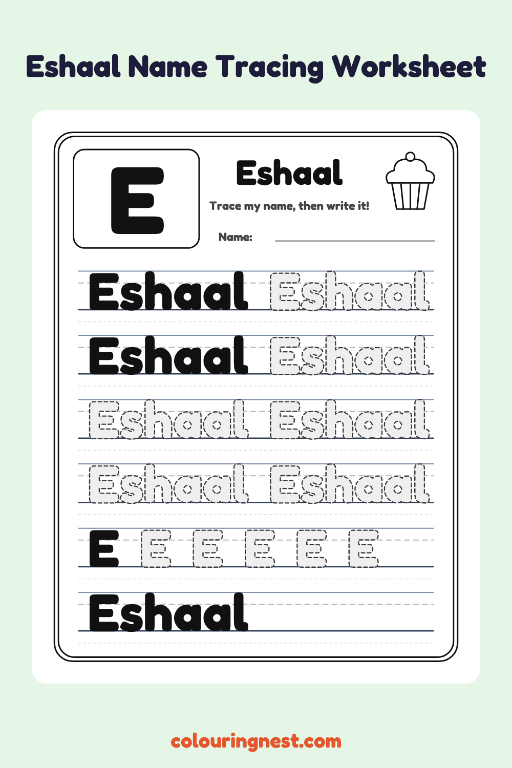 Eshaal Name Tracing Worksheet: free printable black-and-white line art