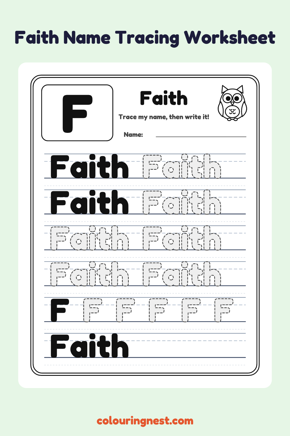 Faith Name Tracing Worksheet: free printable black-and-white line art