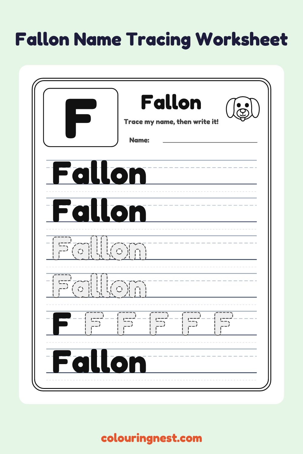 Fallon Name Tracing Worksheet: free printable black-and-white line art
