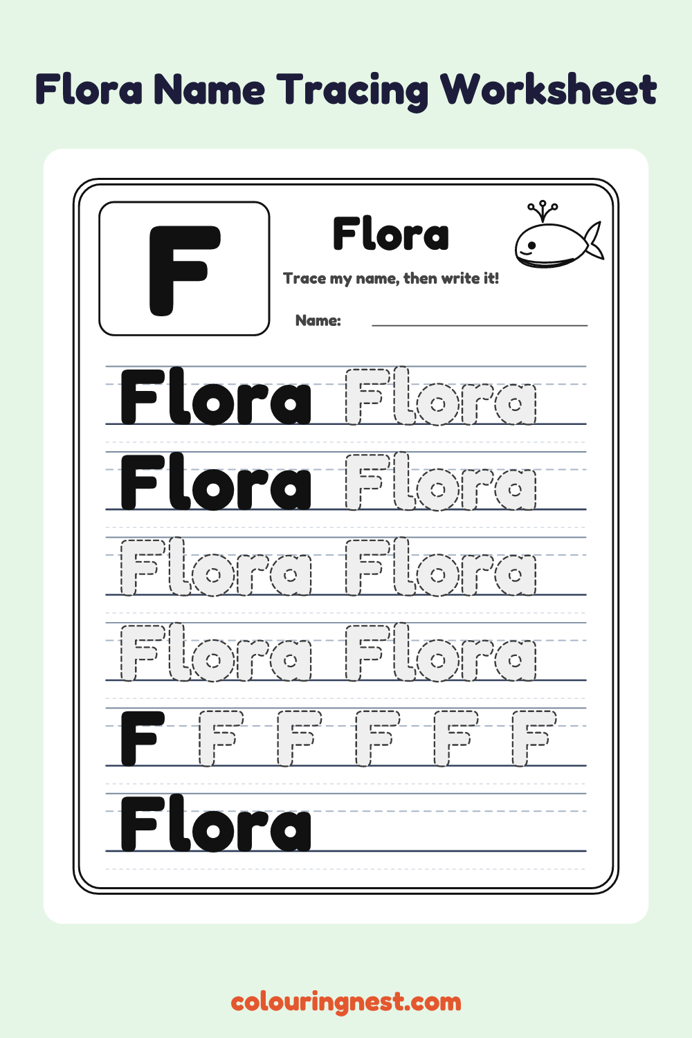 Flora Name Tracing Worksheet: free printable black-and-white line art