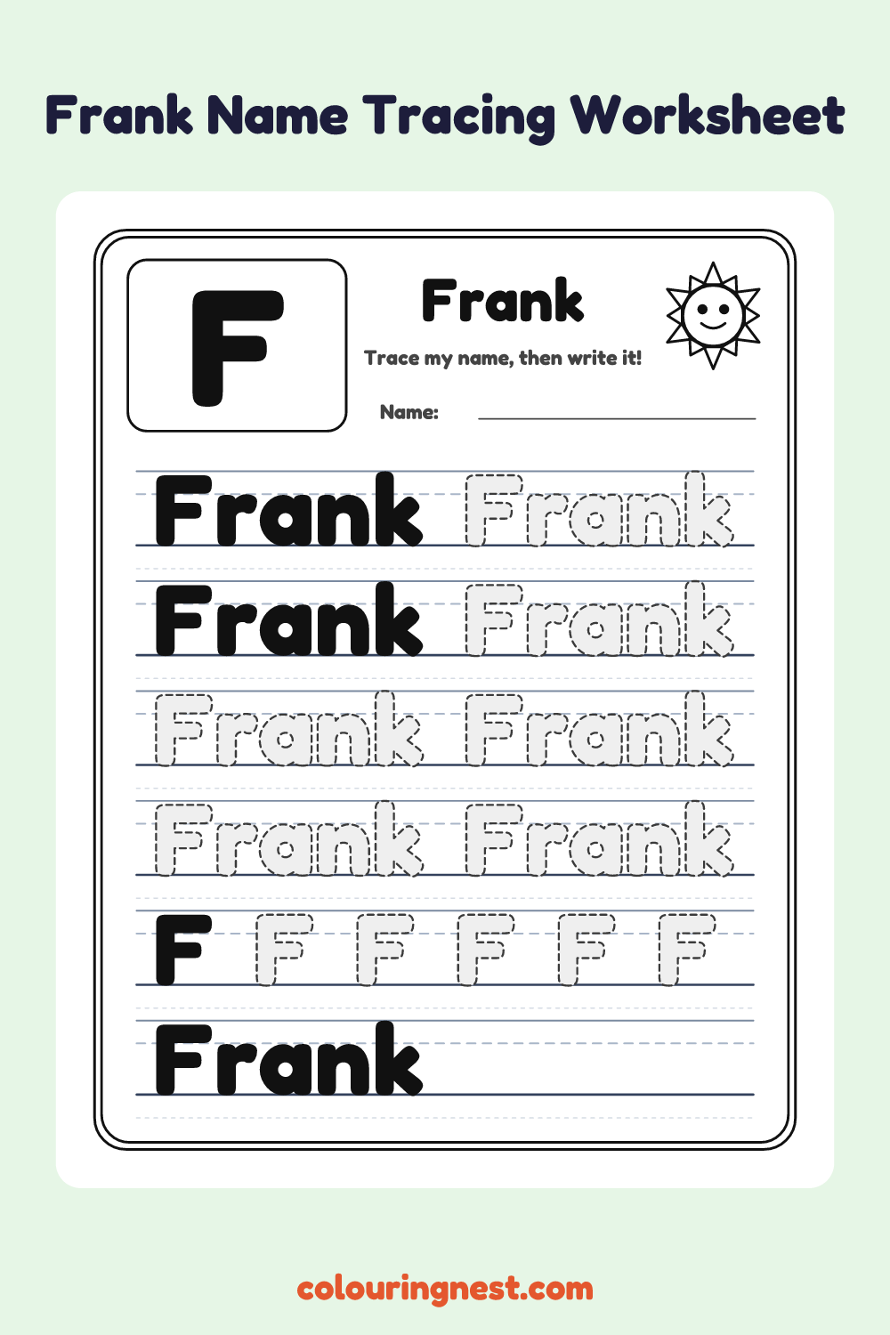 Frank Name Tracing Worksheet: free printable black-and-white line art