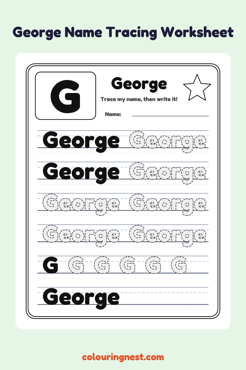 George Name Tracing Worksheet: free printable black-and-white line art