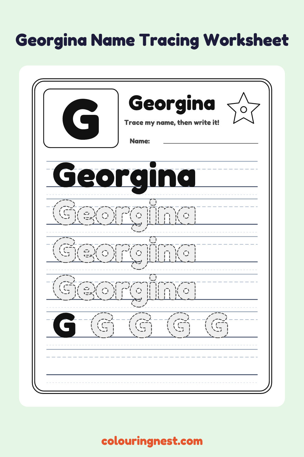 Georgina Name Tracing Worksheet: free printable black-and-white line art
