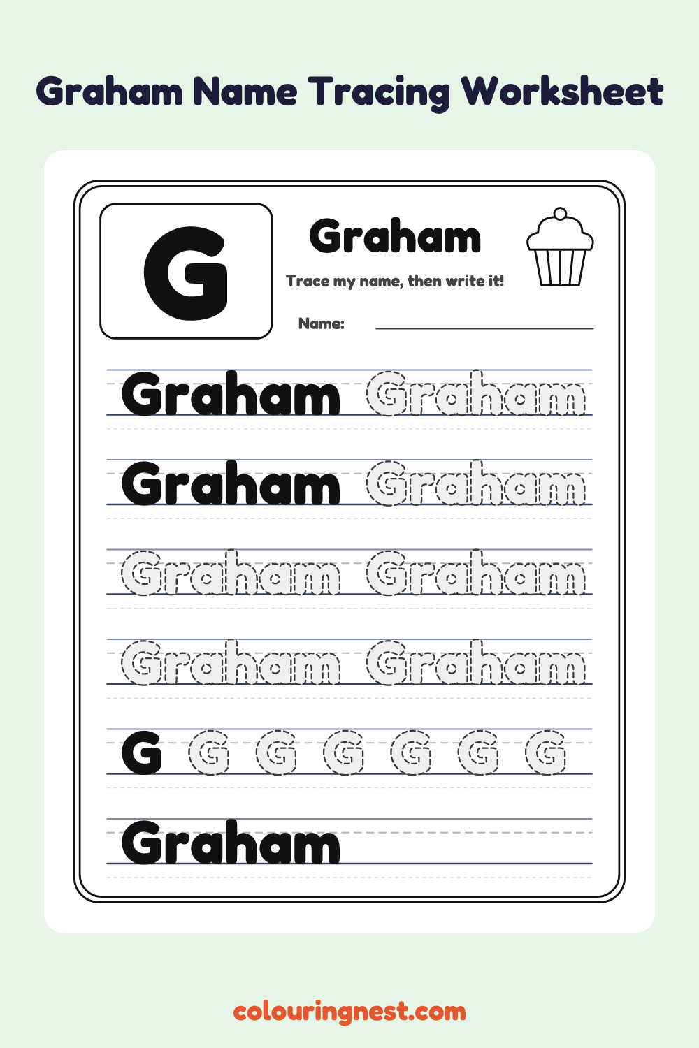 Graham Name Tracing Worksheet: free printable black-and-white line art