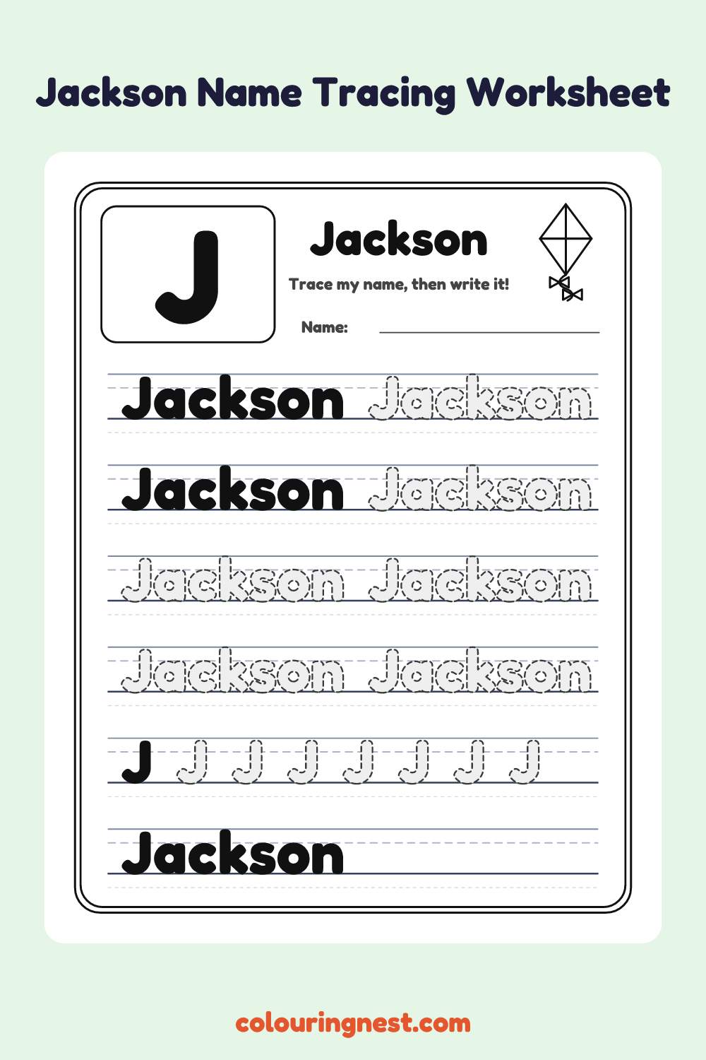 Jackson Name Tracing Worksheet: free printable black-and-white line art