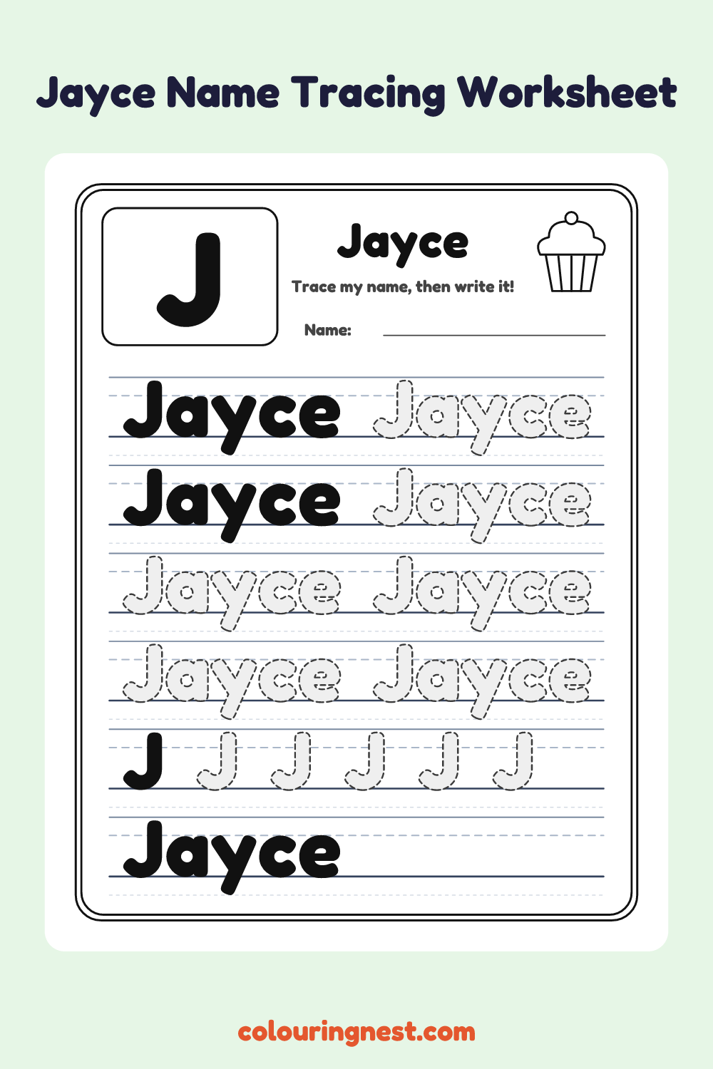 Jayce Name Tracing Worksheet: free printable black-and-white line art