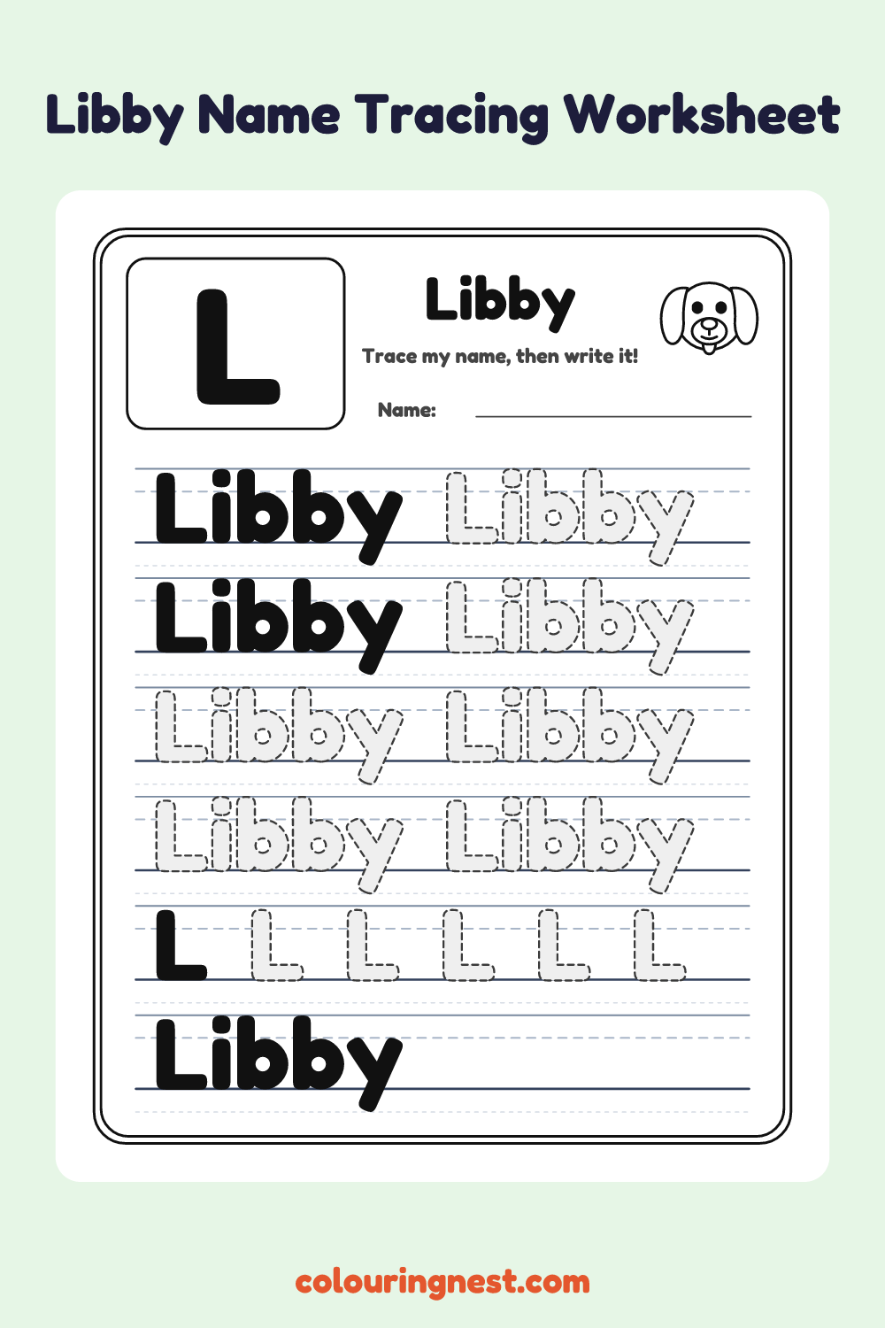 Libby Name Tracing Worksheet: free printable black-and-white line art