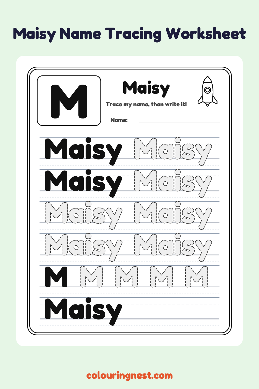 Maisy Name Tracing Worksheet: free printable black-and-white line art