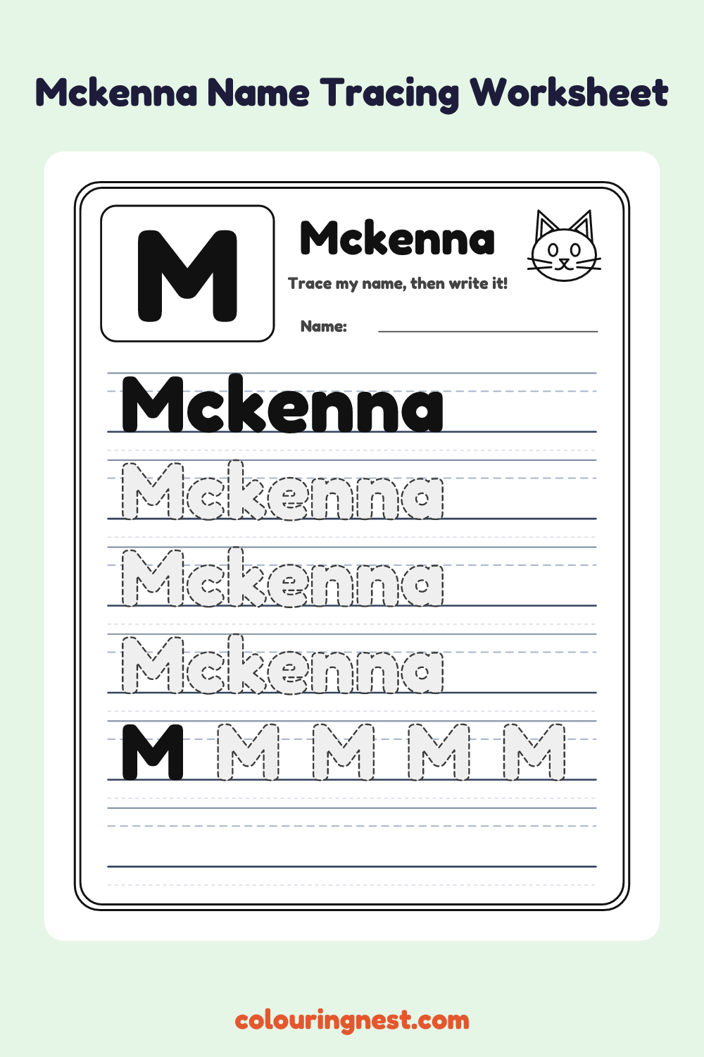 Mckenna Name Tracing Worksheet: free printable black-and-white line art