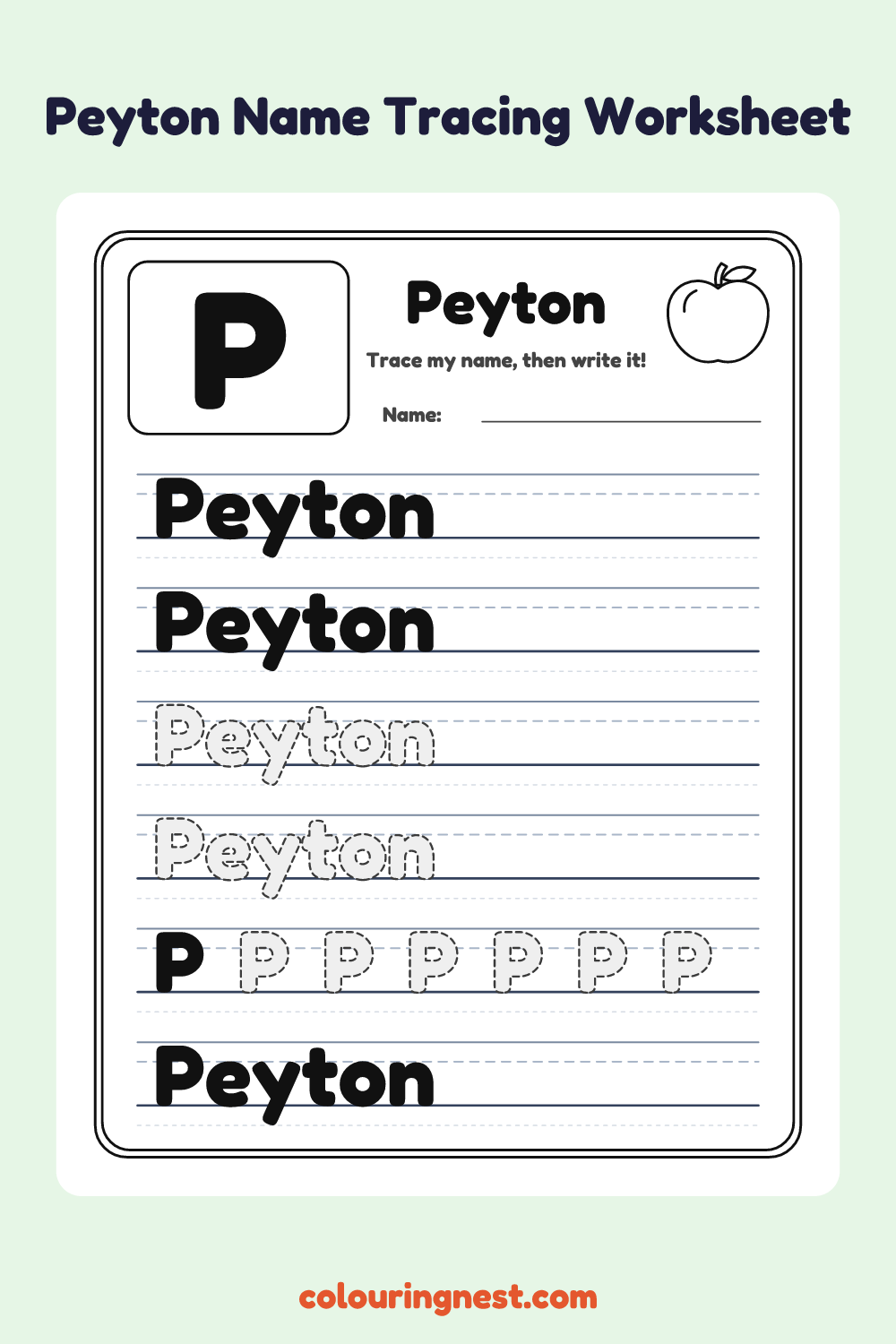 Peyton Name Tracing Worksheet: free printable black-and-white line art