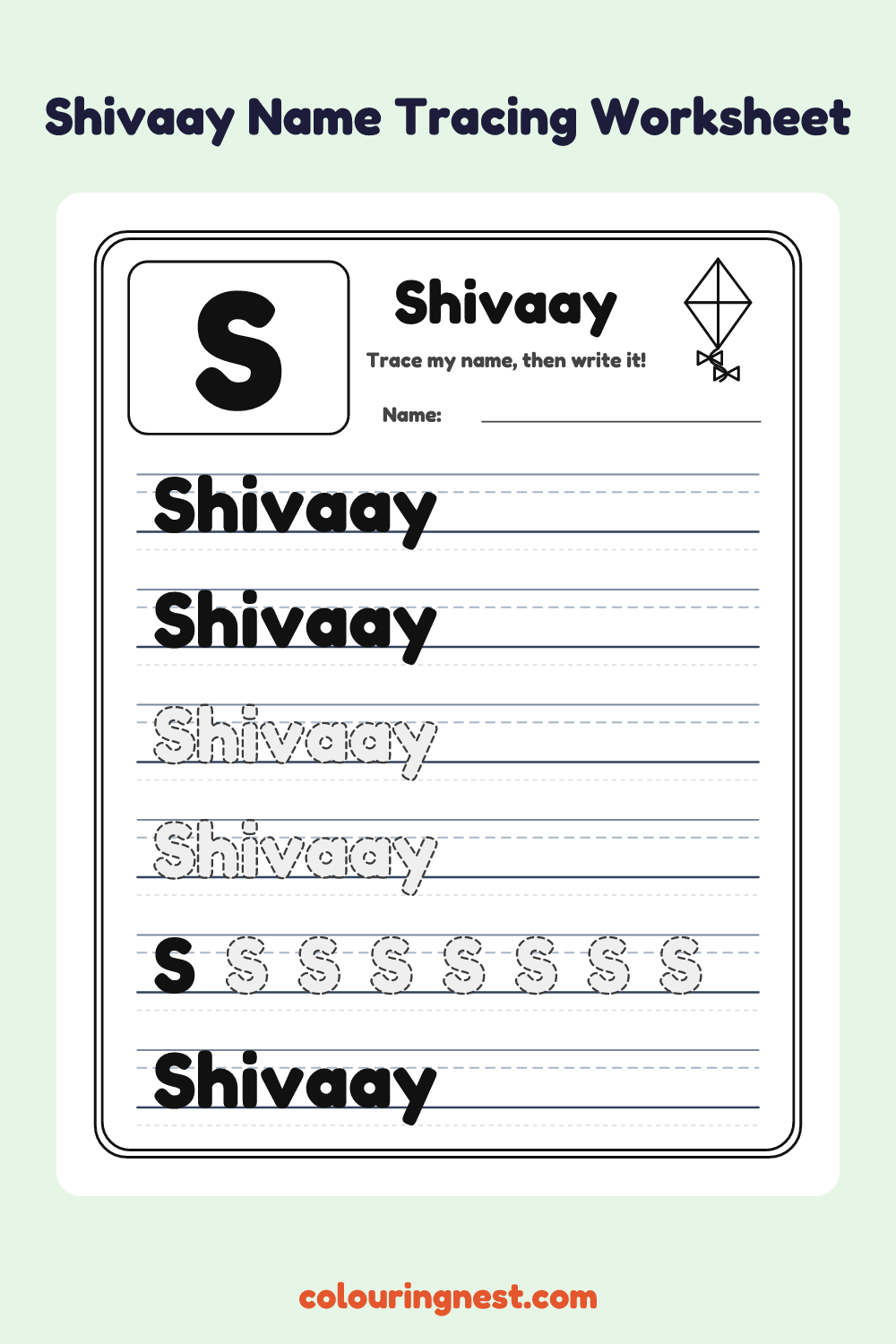 Shivaay Name Tracing Worksheet: free printable black-and-white line art