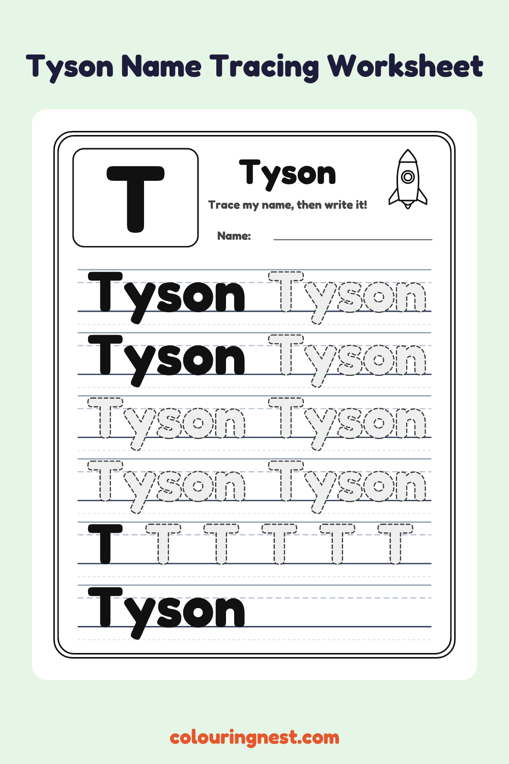 Tyson Name Tracing Worksheet: free printable black-and-white line art