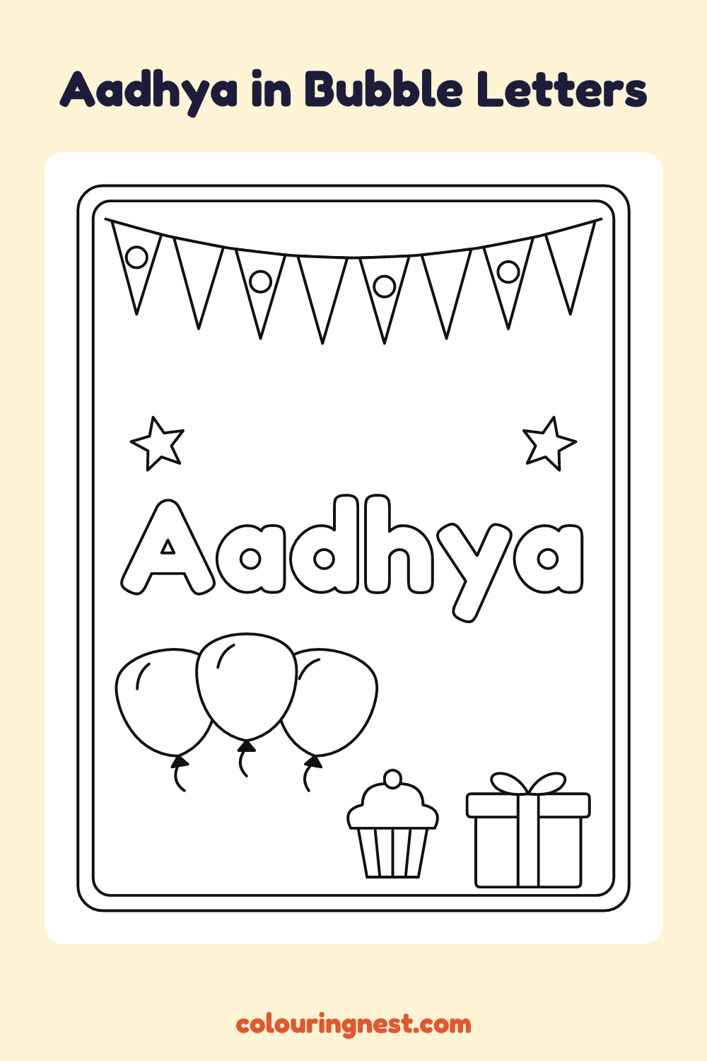 Aadhya in Bubble Letters coloring page: free printable black-and-white line art