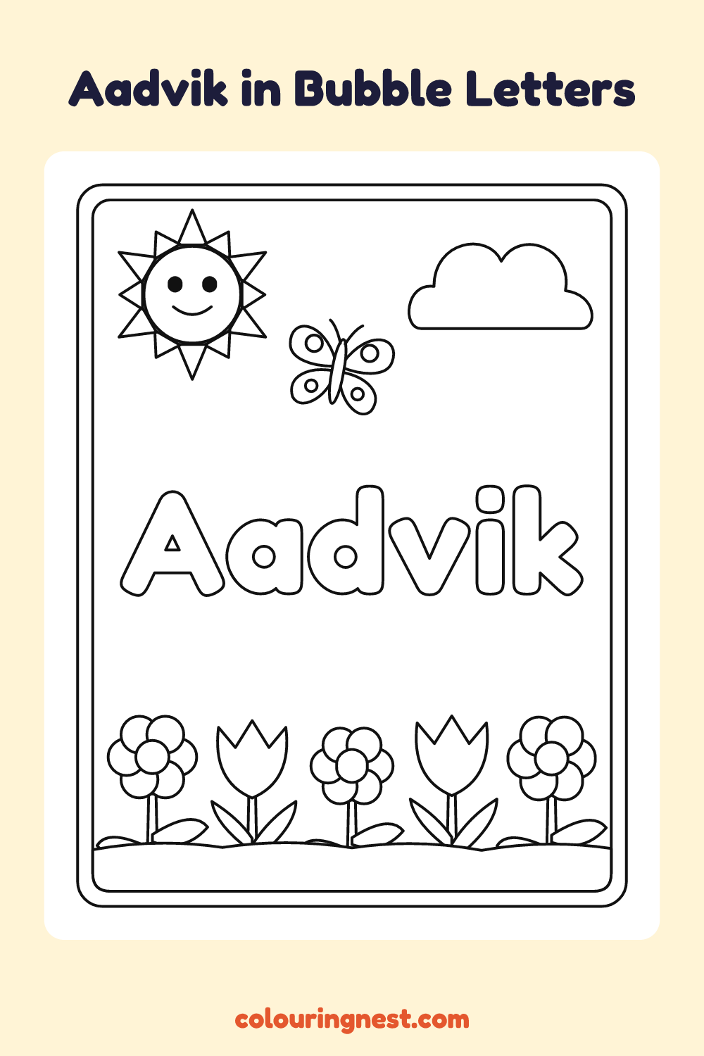 Aadvik in Bubble Letters coloring page: free printable black-and-white line art