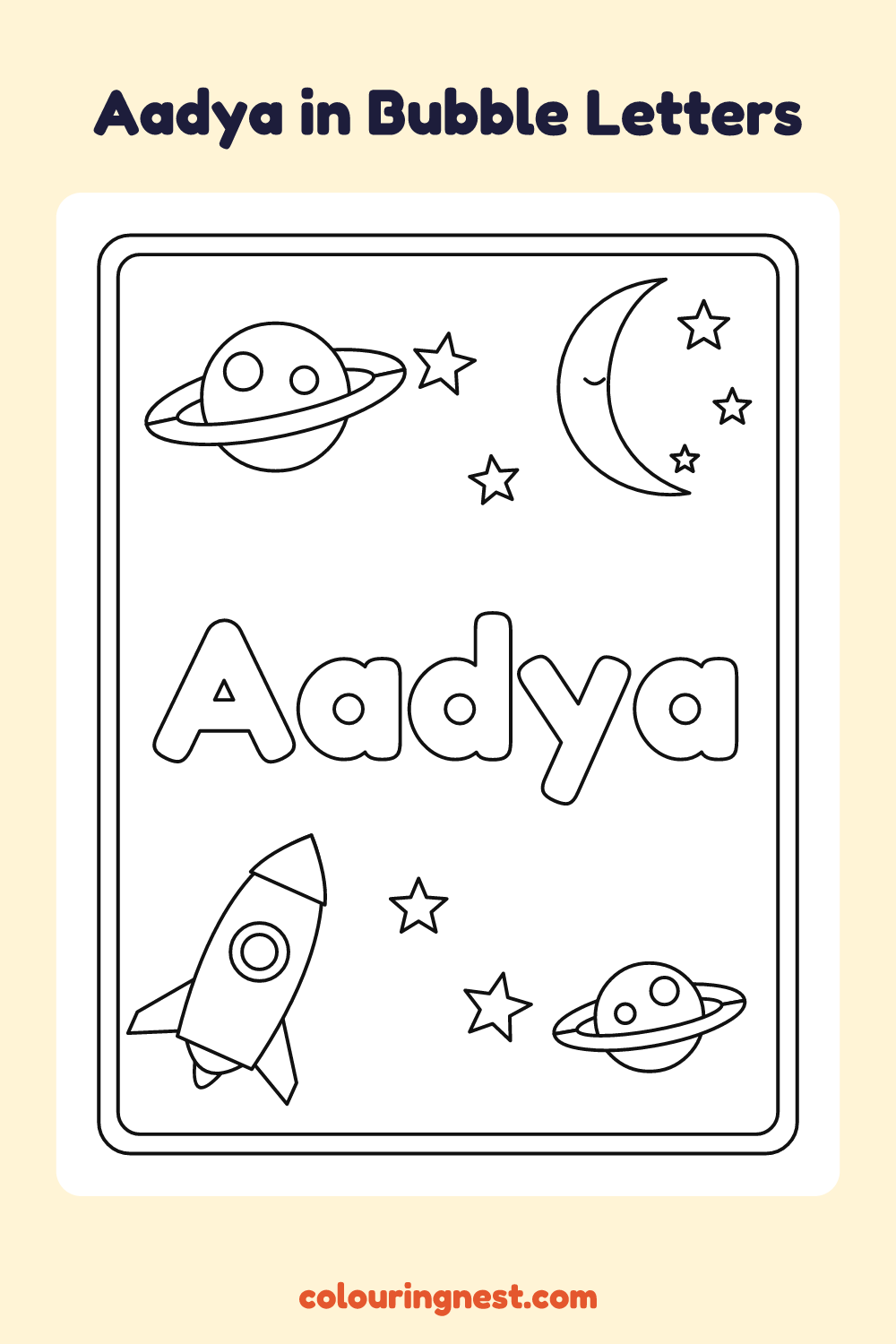 Aadya in Bubble Letters coloring page: free printable black-and-white line art